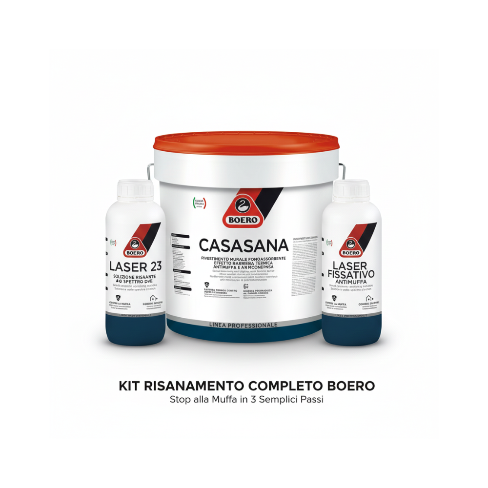 Kit Antimuffa Boero: Casasana Pittura 14 LT + Laser 23 1 LT + Laser fissativo 1 LT